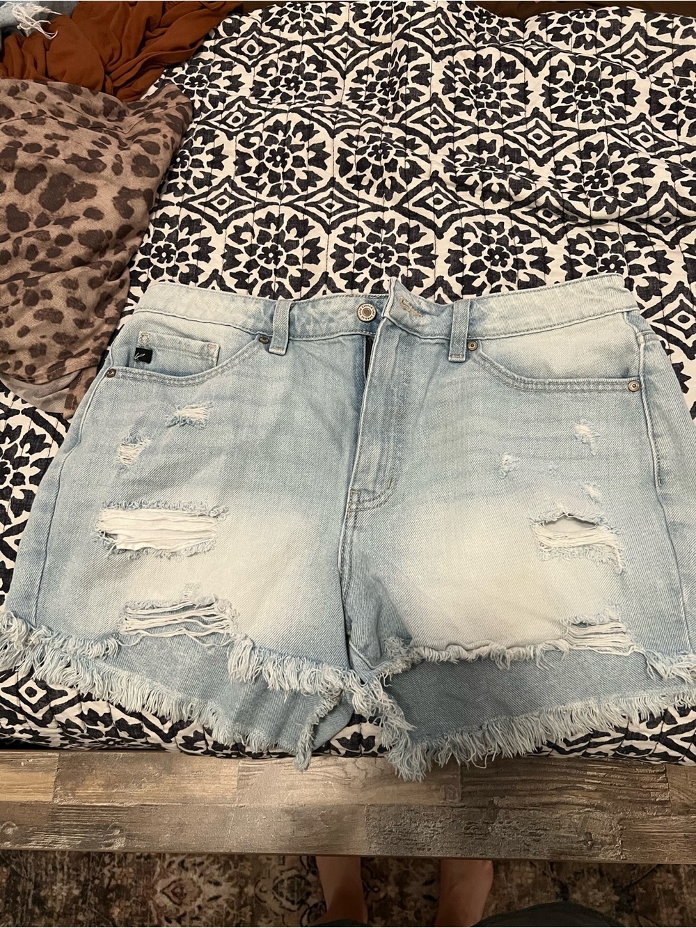 KanCan Light Blue Distressed Denim Shorts